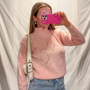 vintage light baby pink mock neck sweater